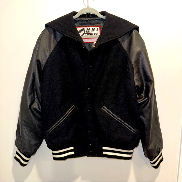 Vintage Varsity Jacket Men’s M Wool Leather Bomber 50s 60s Style Cape Hood UEC - Picture 1 of 8